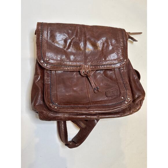 The Sak Brown Convertible Snap Backpack Crossbody Bag Purse Leather OS Pockets
